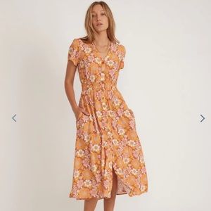 Marine Layer Annika Midi Dress in Amber Brown Wallpaper Floral